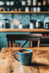 Coffee Mug in Playful Cartoon Character Style on Kitchen Table


