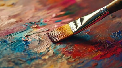Paintbrush Resting on Vibrant Color Chart – Artistic Close-Up

