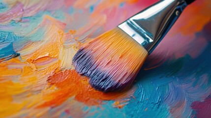 Paintbrush Resting on Vibrant Color Chart – Artistic Close-Up

