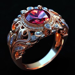 Fototapeta premium Exquisite, ornate ring with large ruby centerpiece