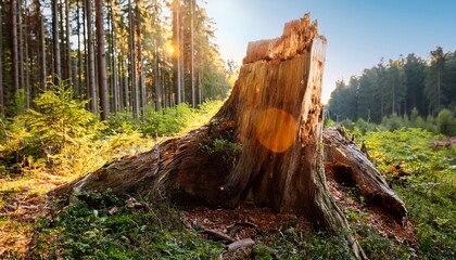 broken tree stump in forest