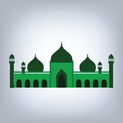 The Badshahi Mosque architecture and domes of the mosque in green color with an abstract background