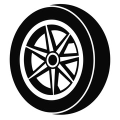 Obraz premium Car tire silhouette icon five lug nuts isolated on white background