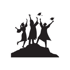 graduates celebrating vector silhouette clip art logo design illustration