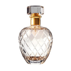 Elegant Diamond-Cut Perfume Bottle with Gold Accents Isolated on Transparent Background