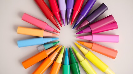 Fototapeta premium Vibrant circle composition of colorful markers arranged in a creative artistic design