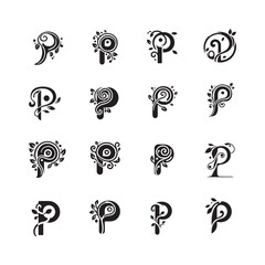 Modern Letter P Logo Icons Collection with Vine Fluid Shape, Artistic and Minimal P Monogram Set, Leafy Botanical Style Vector Alphabet P Design


