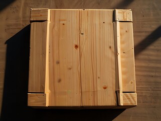 Folded Wooden Carton Box with Shadow and Sunlight