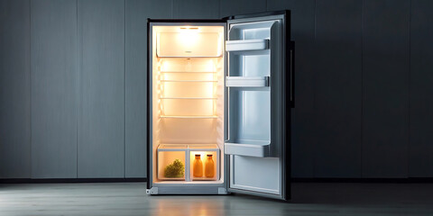 Illuminated Interior of an Open Refrigerator A Glimpse Inside