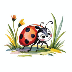 Obraz premium Charming Watercolor Ladybug Illustration A Delightful Springtime Scene