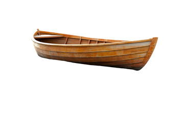 Classic wooden rowboat with a smooth polished surface, traditional design, sturdy construction, and boat interior, isolated on a white background