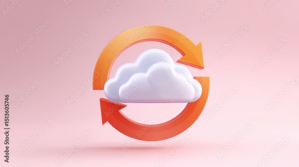 Aufkleber cloud storage symbol with circular arrows, representing data synchronization and backup in a soft pi