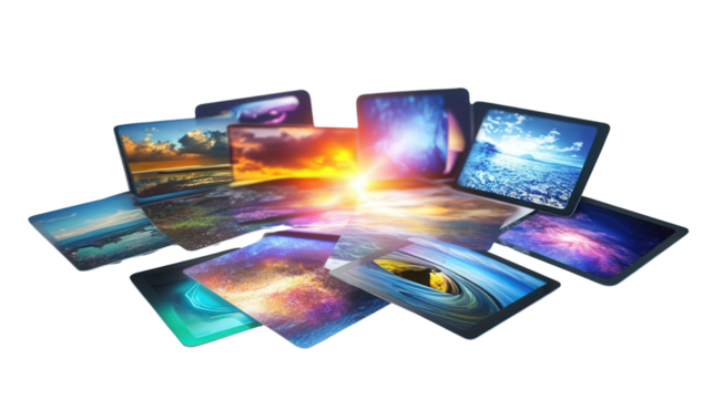 Augmented reality learning flashcards set Transparent background, PNG file