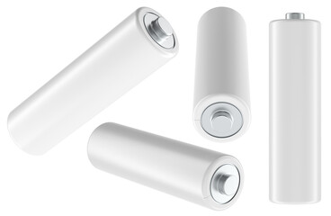 Blank AA Batteries Mockup in Multiple Angles. 3D rendering isolated on transparent background