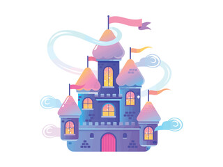 whimsical cloud castle vector flat minimalistic illustration 