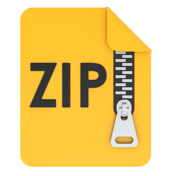 ZIP Archive File Icon with Zipper. Compression Format, Concept. 3D rendering isolated on transparent background