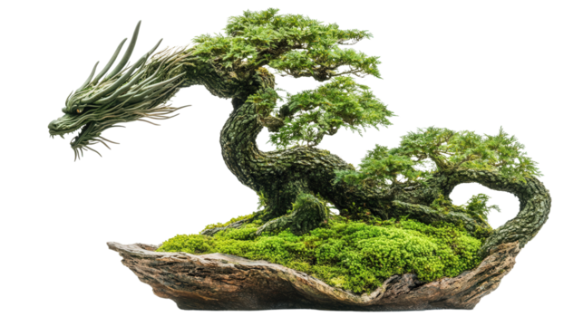 Bonsai tree shaped like a dragon, Transparent background, PNG file