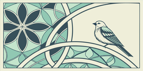 Elegant bird design featuring decorative patterns and soft colors in a stylized artistic composition