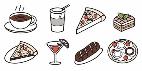 Enjoying a variety of delicious food and beverages, including pizza, desserts, and drinks at a casual gathering
