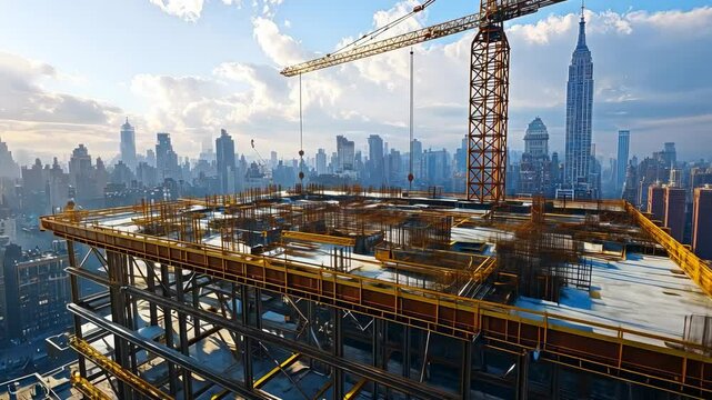 Construction site of a skyscraper in a city