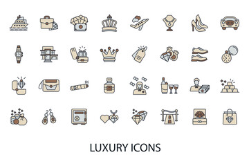 luxury icons set isolated on White Background Flat style design