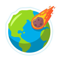 Fototapeta premium Cartoon Illustration of Earth with Approaching Meteor in a and Playful Style