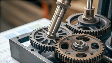 Intricate Gear Mechanism: A detailed capture of a metallic gear mechanism. The gears are interconnected, showcasing the core principles of engineering and the precision of mechanical design.