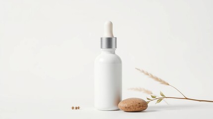 Realistic Serum Bottle Mockup with Natural Earth Tones on White Background
