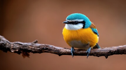 Obraz premium A vividly colored bird perched on a natural branch captures the essence of wildlife, showcasing the beauty and diversity of nature in a serene and peaceful setting.