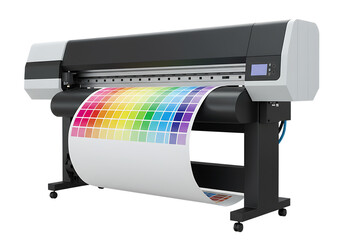 High quality printing with professional inkjet large format printer and color test chart Isolated on transparent background