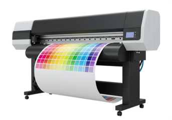 High quality printing with professional inkjet large format printer and color test chart Isolated on transparent background