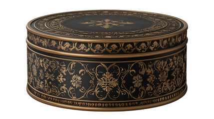 ornamental round container with intricate design on white background