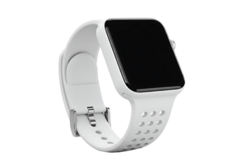 Modern white smartwatch with white sports strap Isolated on transparent background in studio lighting