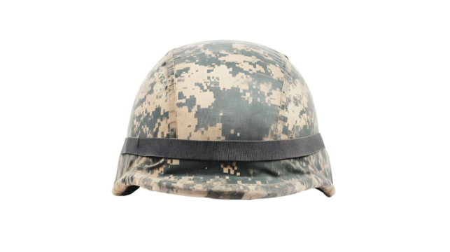 Camouflage Army Helmet Isolated on Tranasparent Background for Professional Military Concepts