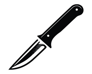 Obraz premium Black and White Hunting Knife Silhouette, Isolated Vector Graphic On White Background 