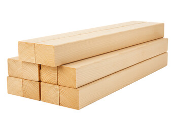 Stacked wooden beams Isolated on transparent background representing raw materials for carpentry work.