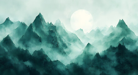 A painting of green mint mountains using watercolor techniques