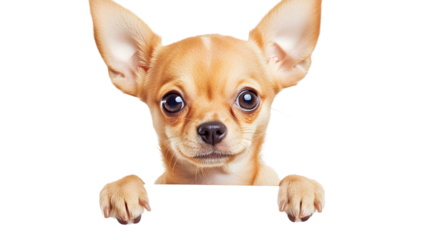 Adorable Chihuahua Puppy Poses With White Banner for Messages and Advertisements