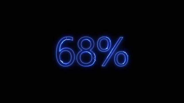 Glowing Neon number 68% animation. Stock business product Offer sell 68 percent number.