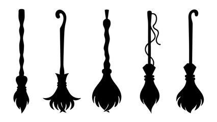 Set of broom silhouette