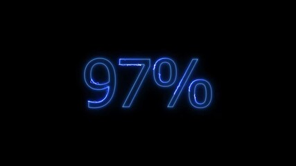 Glowing Neon number 97% animation. Stock business product Offer sell 97 percent number.