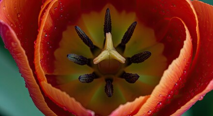 Macro Photography of a Dew-Kissed Orange Tulip