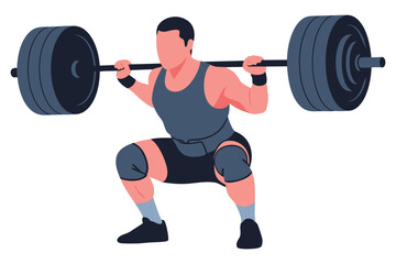 Strong Man Performing Barbell Squat in Gym for Muscle Building and Fitness Training