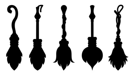 Set of broom silhouette
