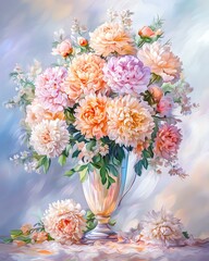 A beautiful bouquet of blooming peonies.