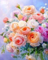 Beautiful bouquet of colorful roses in bloom.