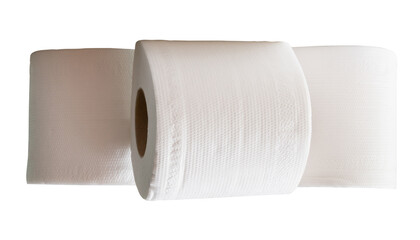 Top view of three rolls of white tissue paper in stack isolated on white background with clipping path