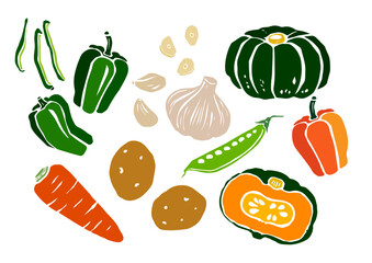 レトロな手書きの野菜イラストセット