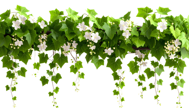 Climbing Ivy with Flowers – Nature Ornament for Design, Transparent PNG