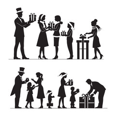 Set of black Gift-Giving' silhouettes isolated on white background